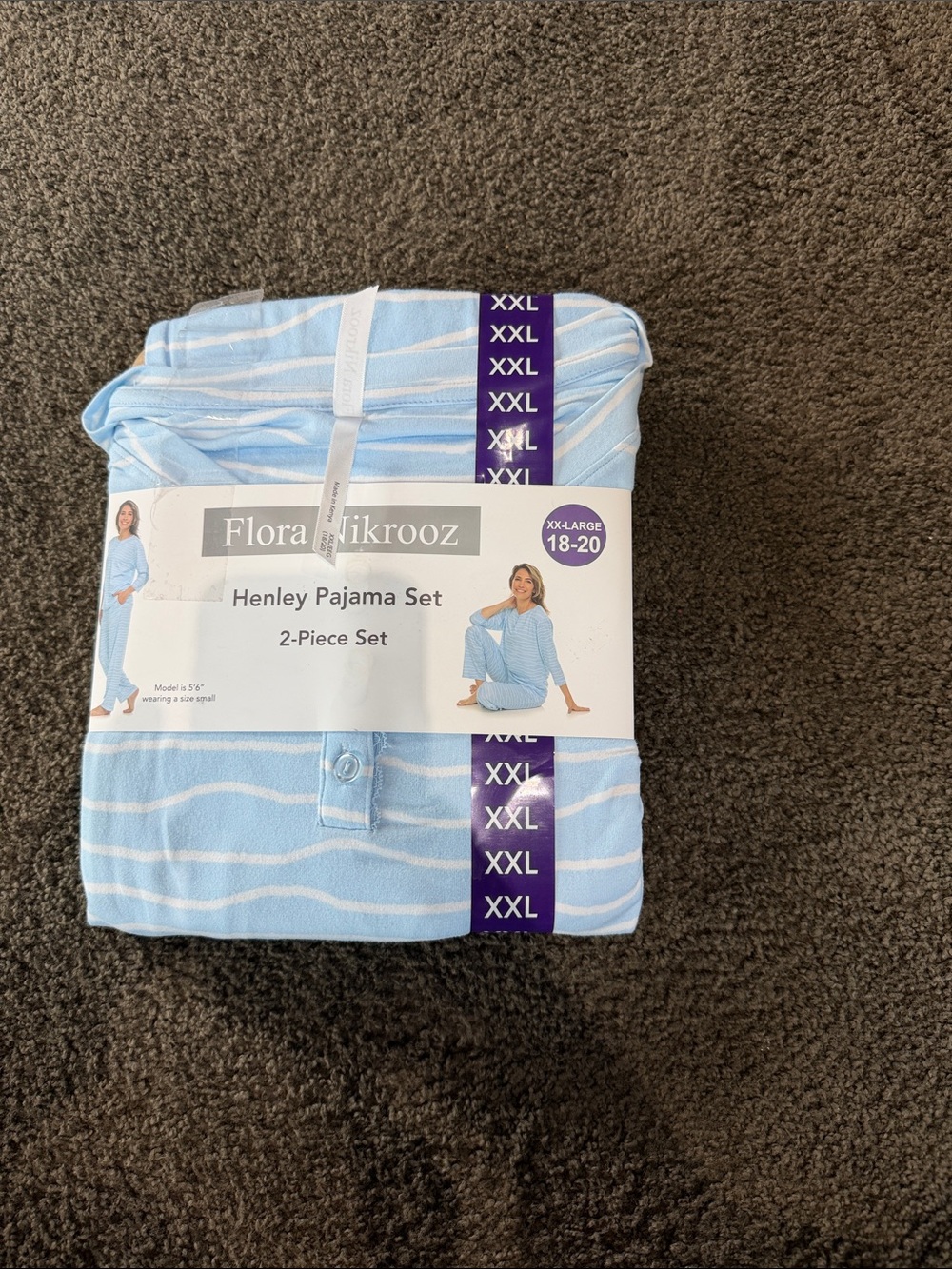 Flora Nikrooz Baby Blue Striped Henley Pajama Set Sz xxl